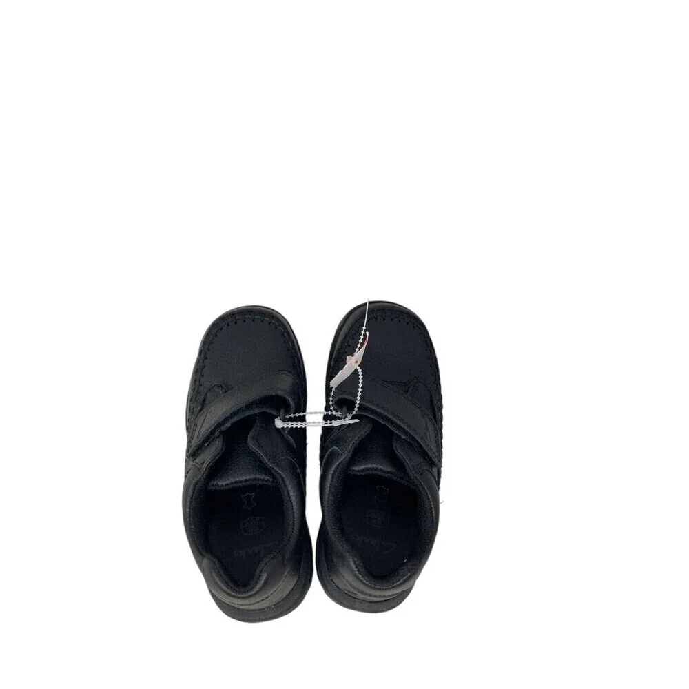 Clarks Caribou Sneakers Kids Size 9 9.5 Medium Black Leather Hook Loop Closure